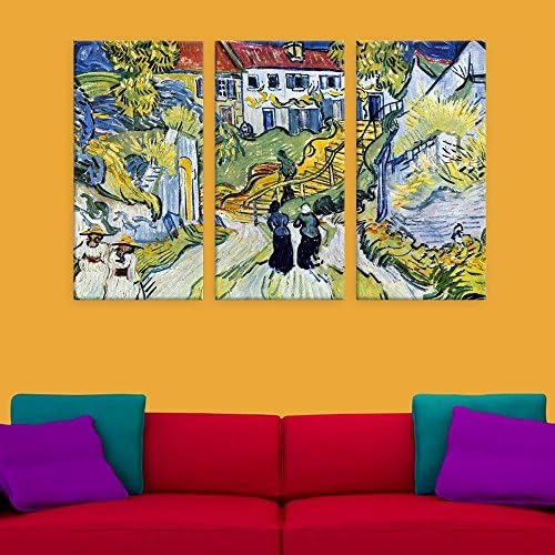 Alonline Art - Stairway ב- Auvers 3 Panels מאת Vincent van Gogh | בד מתוח ממוסגר על מסגרת מוכנה לתלייה